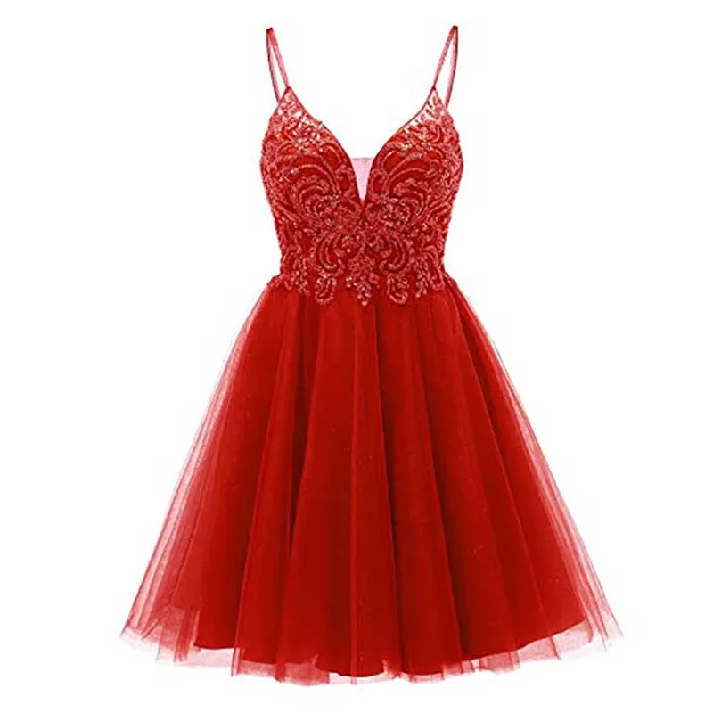 Tulle Homecoming Dresses Teens Short Prom Dress Juniors Beaded Lace Mini Dresses