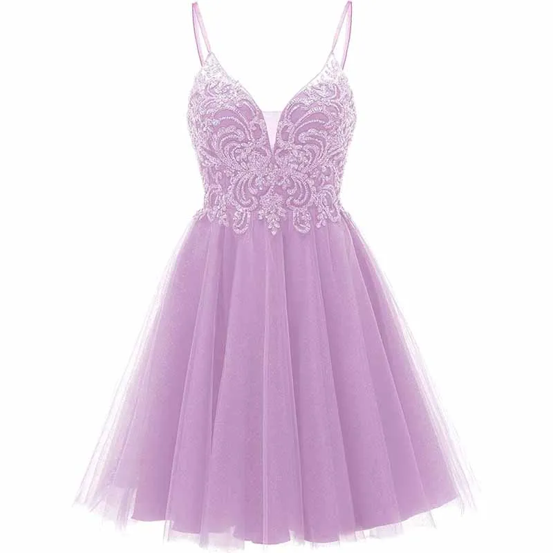 Tulle Homecoming Dresses Teens Short Prom Dress Juniors Beaded Lace Mini Dresses