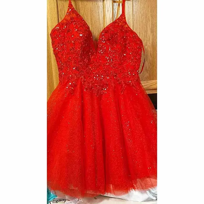 Tulle Homecoming Dresses Teens Short Prom Dress Juniors Beaded Lace Mini Dresses