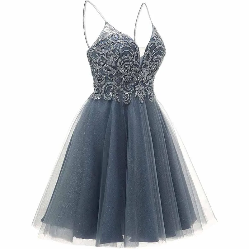 Tulle Homecoming Dresses Teens Short Prom Dress Juniors Beaded Lace Mini Dresses