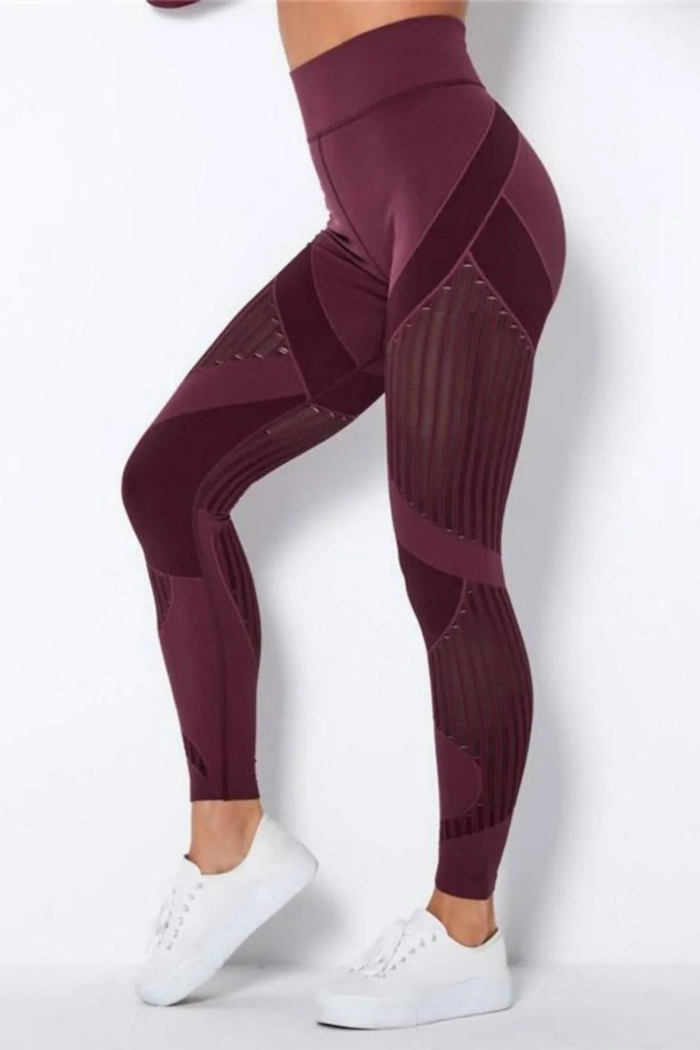 Tummy Control High Waisted Leggings - Wine Red
