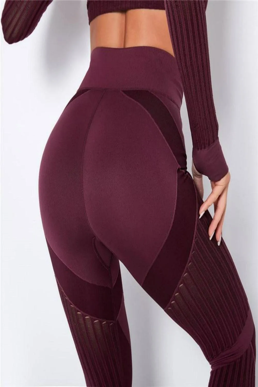 Tummy Control High Waisted Leggings - Wine Red