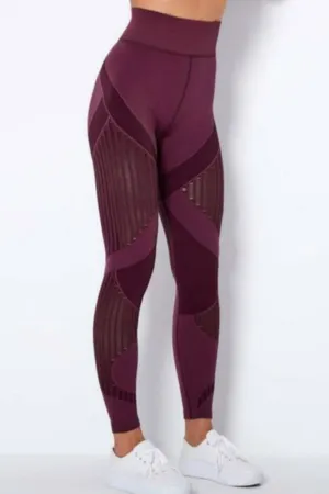 Tummy Control High Waisted Leggings - Wine Red