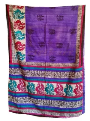 Tussar Silk Saree Violet and Pink with Flower Design