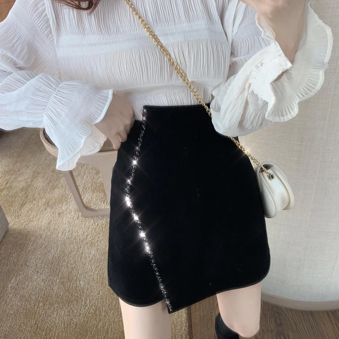Velvet High Waist Bodycon  Mini Skirt