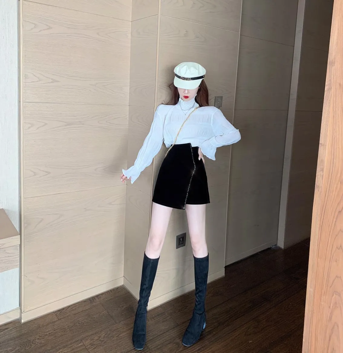 Velvet High Waist Bodycon  Mini Skirt