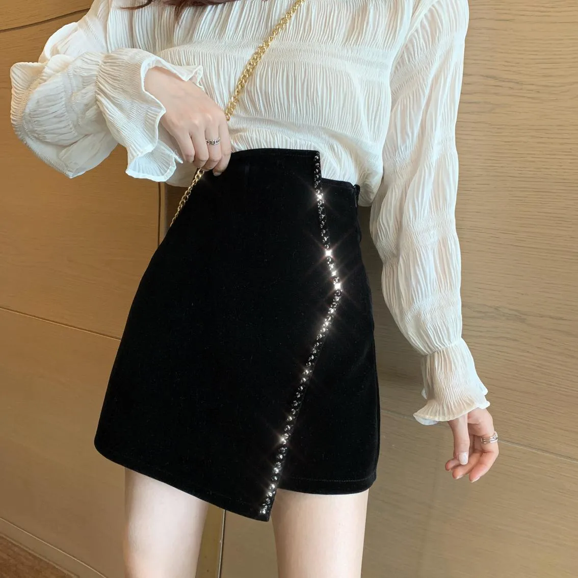 Velvet High Waist Bodycon  Mini Skirt