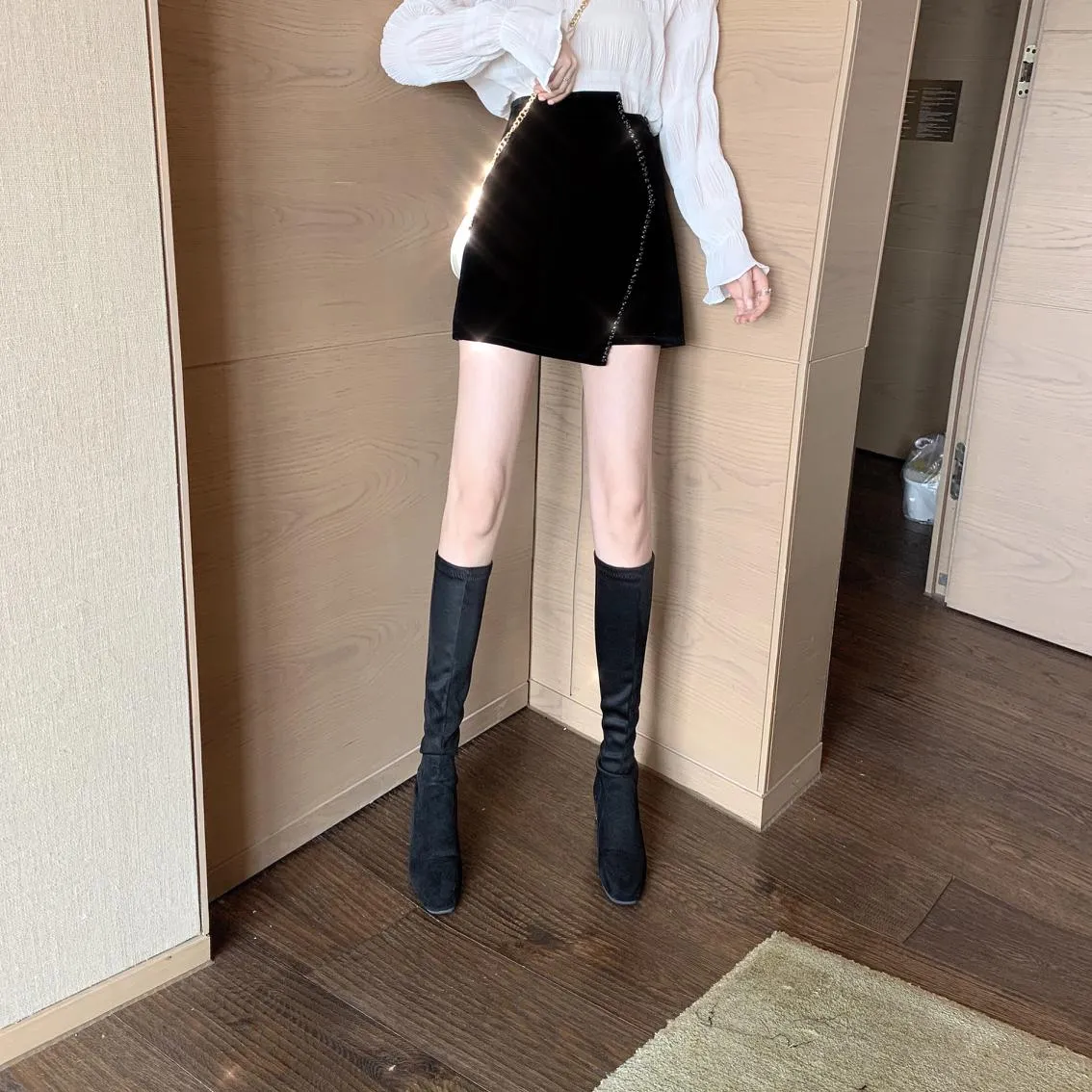 Velvet High Waist Bodycon  Mini Skirt