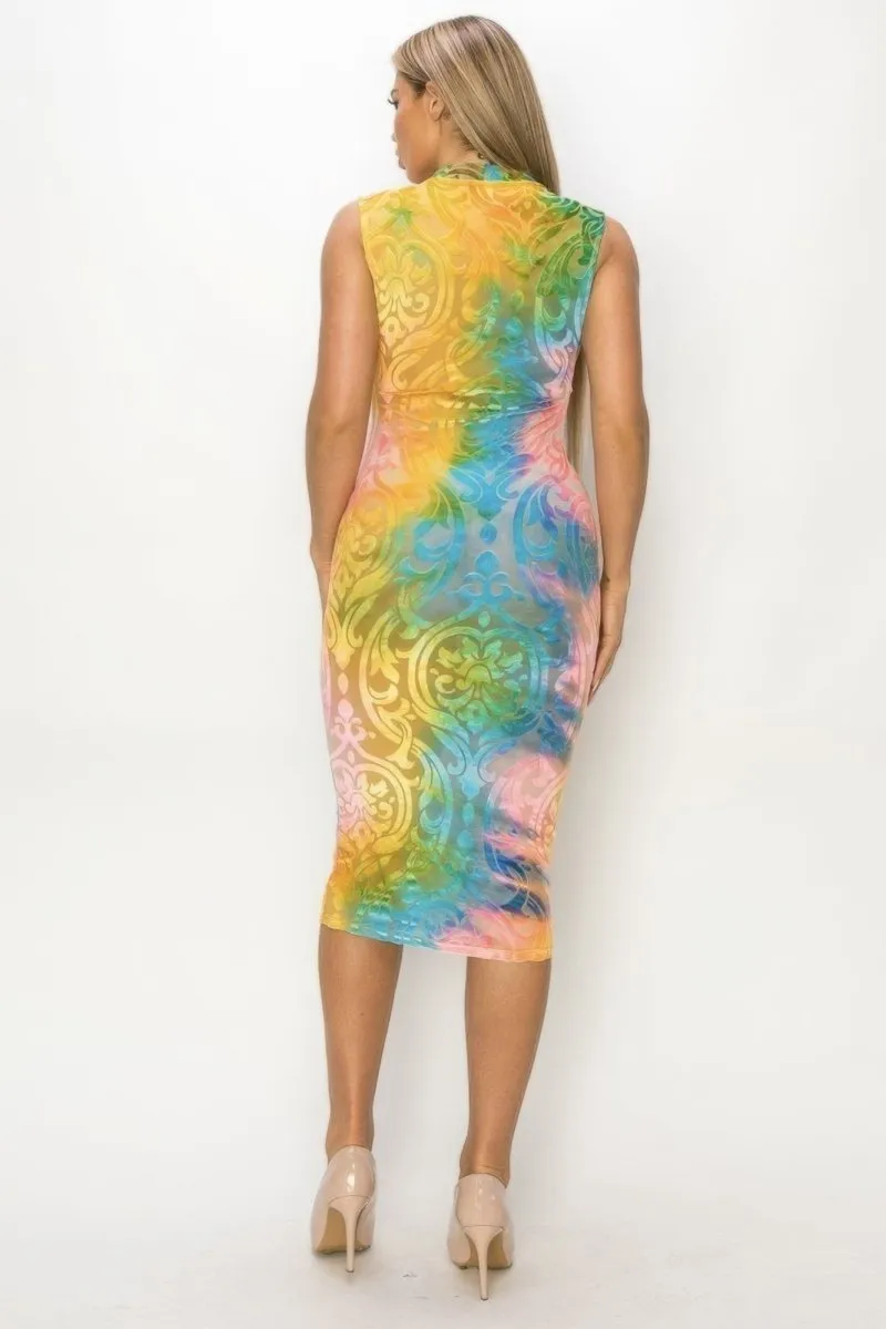 Velvet Tie Dye Sexy Midi Dress