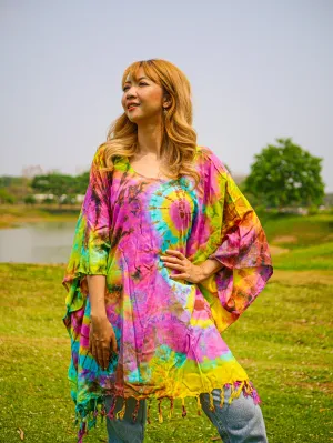 Vibrant Horizon Poncho Hand Dyed Tunic Kaftan Blouse Oversize Top