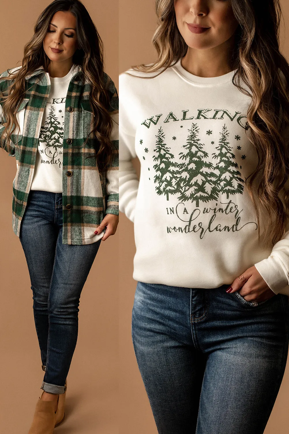 Walking In A Winter Wonderland Luxe Fleece Pullover (Vintage White) | FINAL SALE