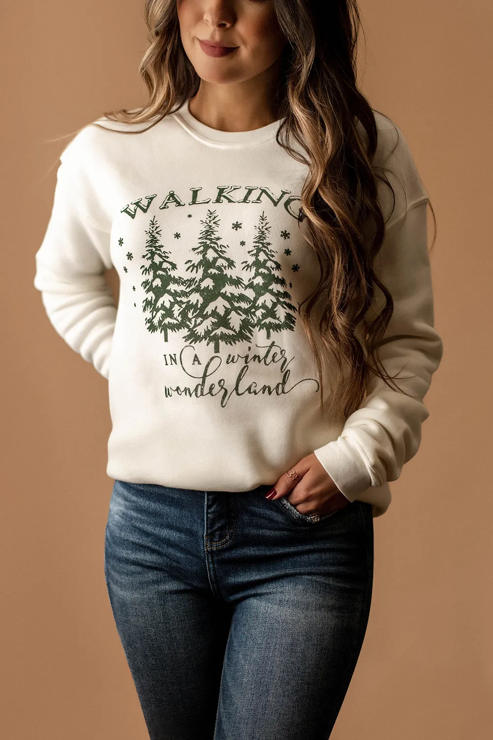 Walking In A Winter Wonderland Luxe Fleece Pullover (Vintage White) | FINAL SALE