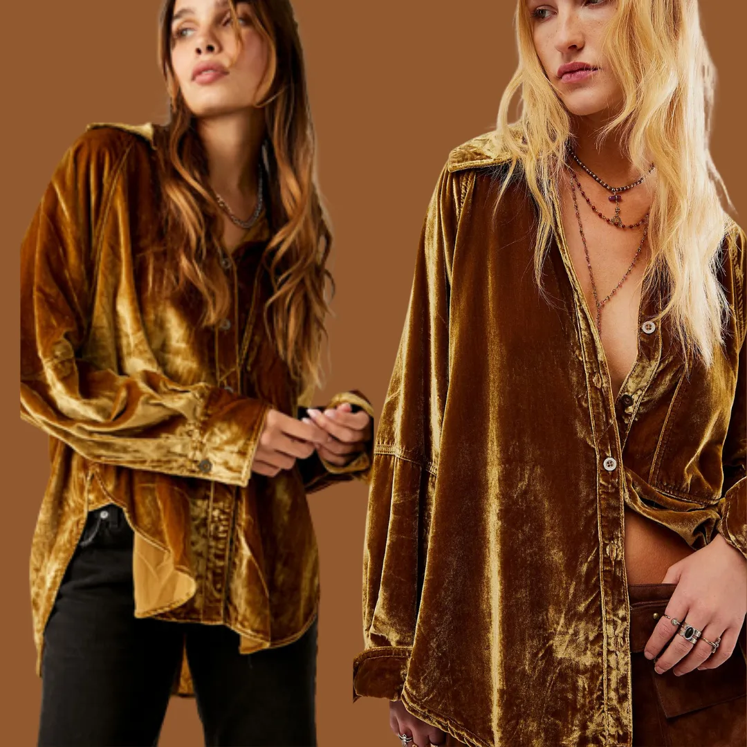 We the Free Night Skies Velvet Shirt - Golden Brown