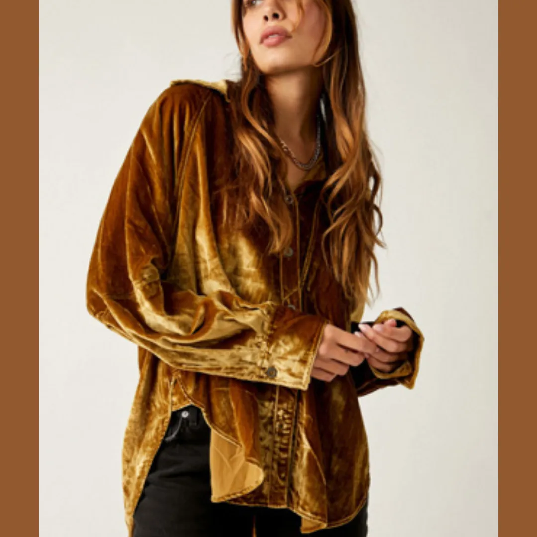 We the Free Night Skies Velvet Shirt - Golden Brown