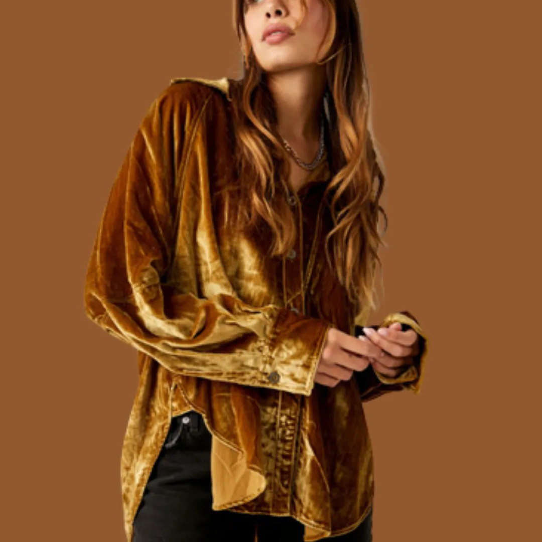 We the Free Night Skies Velvet Shirt - Golden Brown