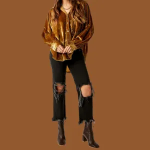 We the Free Night Skies Velvet Shirt - Golden Brown