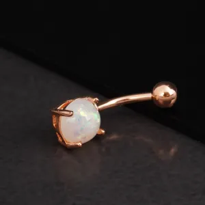 White Stone Rose Gold Belly Button Ring