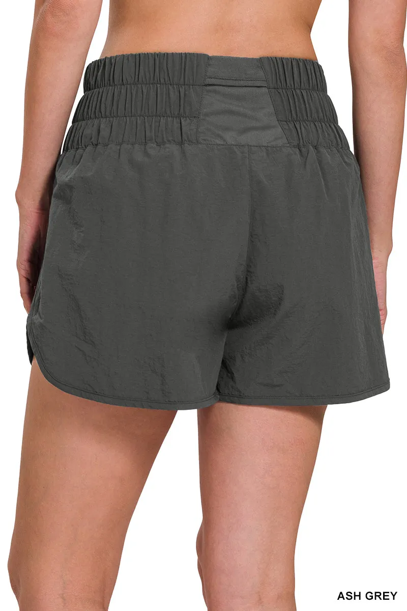 WINDBREAKER SMOCKED WAISTBAND RUNNING SHORTS-ASH GREY