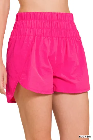 WINDBREAKER SMOCKED WAISTBAND RUNNING SHORTS-Fuchsia