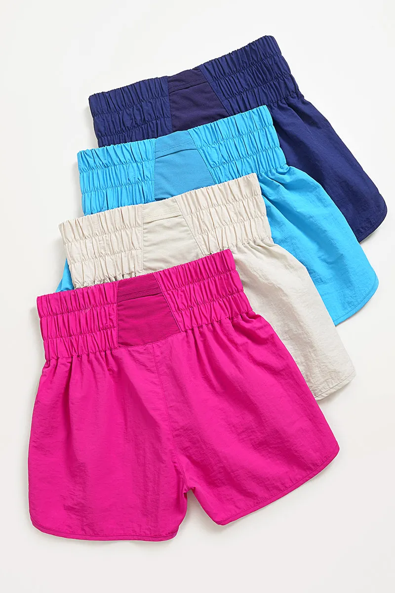 WINDBREAKER SMOCKED WAISTBAND RUNNING SHORTS-Fuchsia