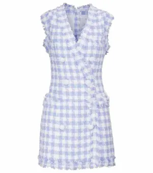 Women Houndstooth V Neck Fitted Knitted Dress Mini Vest Dress