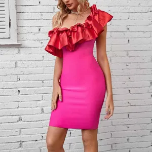 Women 'S Sexy One Shoulder Puff Collar Bodycon Bandage Cocktial Party Dresses