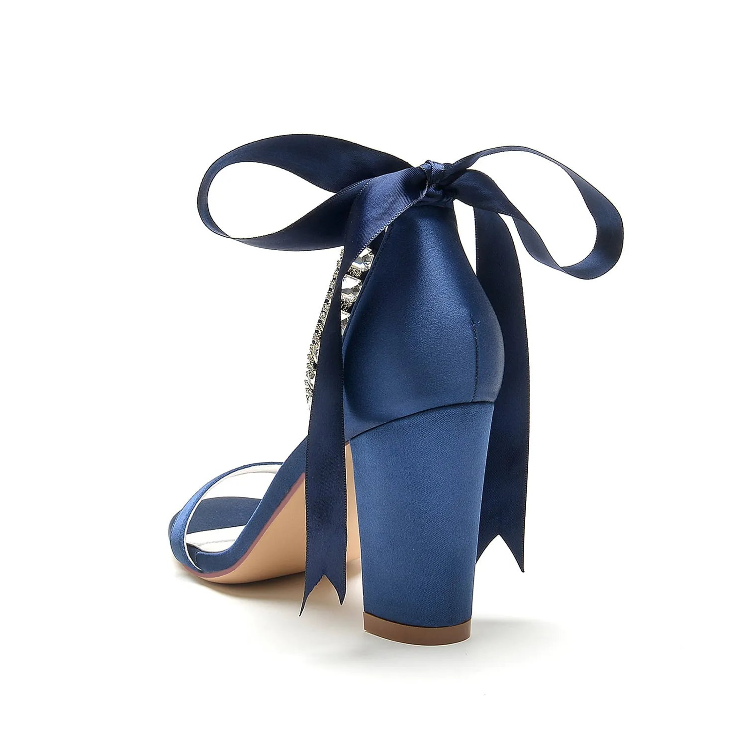 Women's Ankle Strap Pump Beaded Lace Up Chunky Sandals Prom Sandals