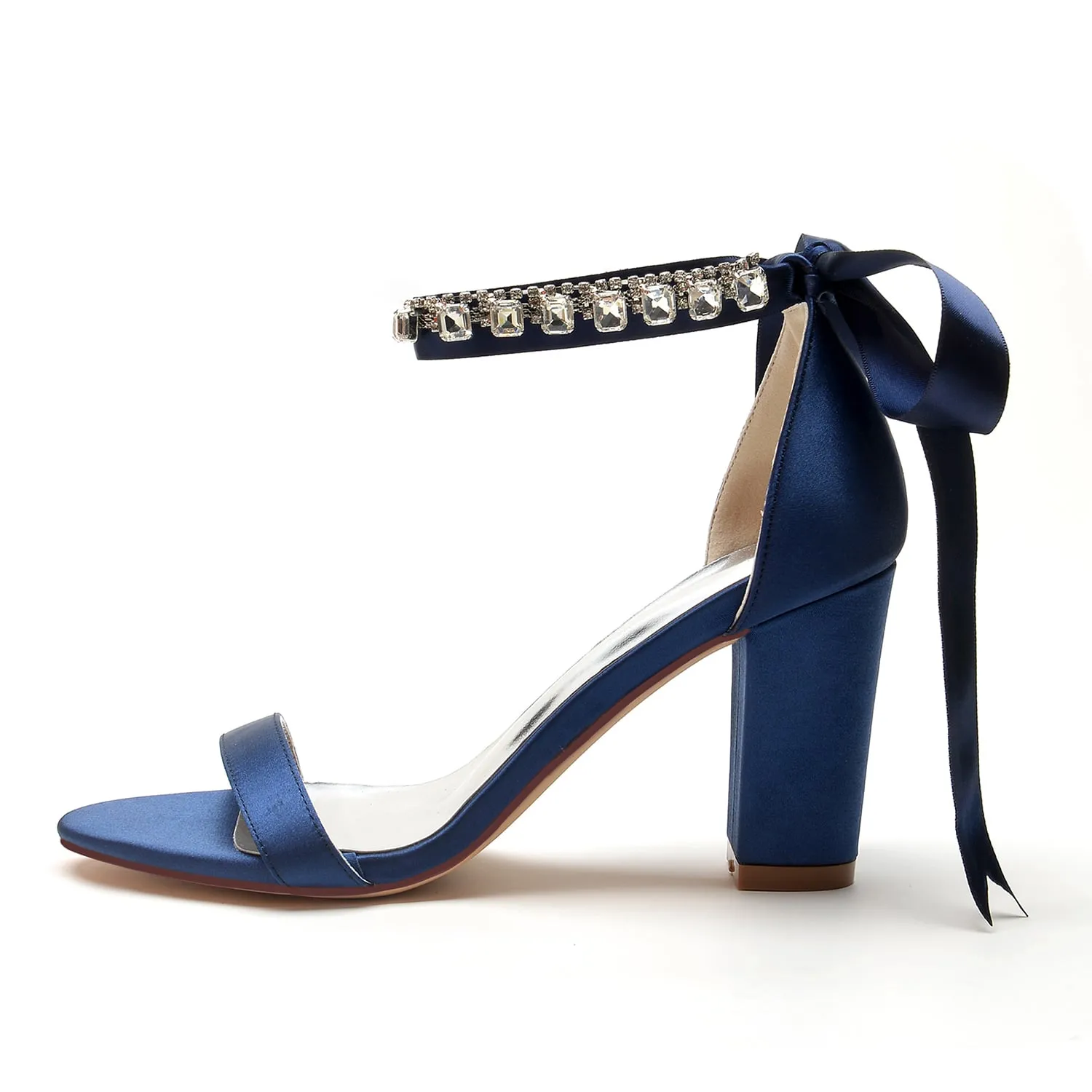 Women's Ankle Strap Pump Beaded Lace Up Chunky Sandals Prom Sandals