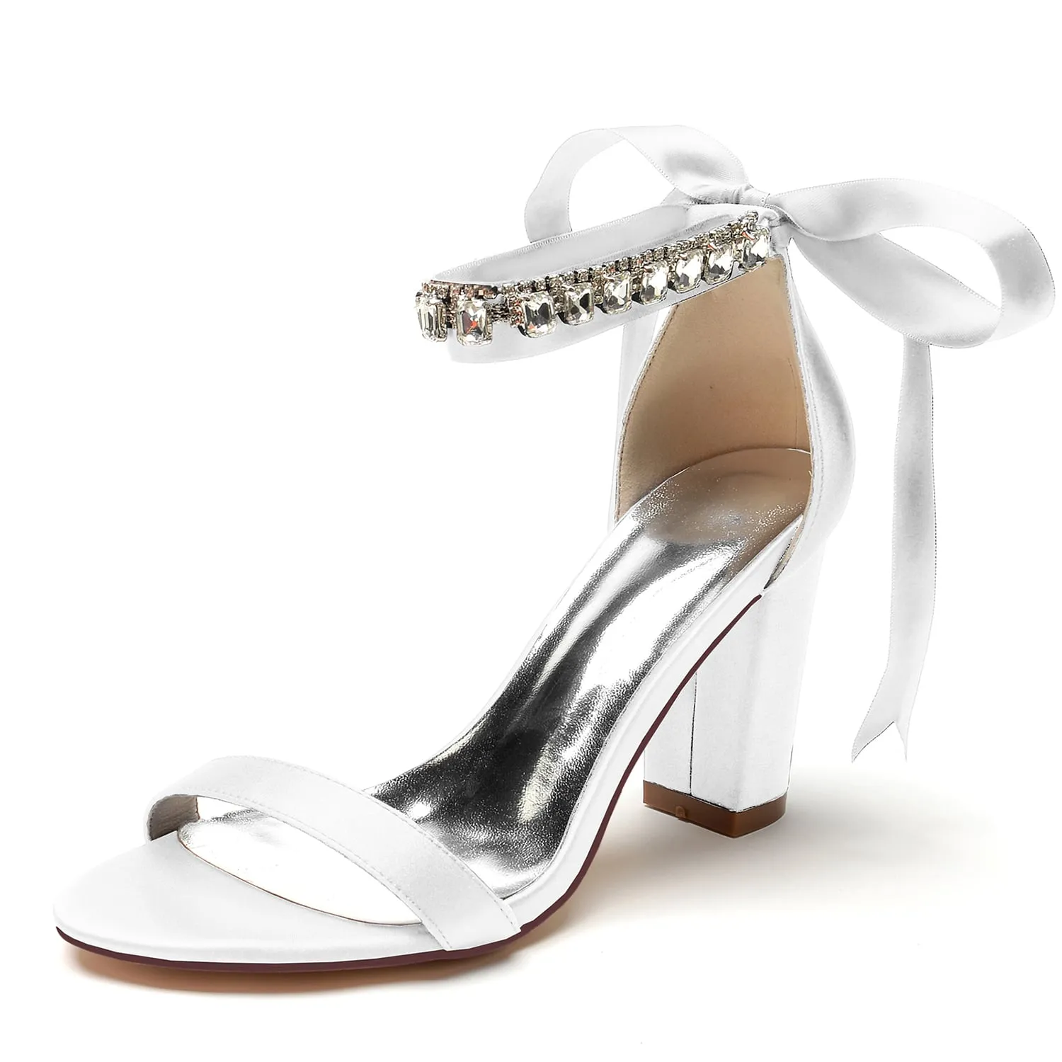 Women's Ankle Strap Pump Beaded Lace Up Chunky Sandals Prom Sandals