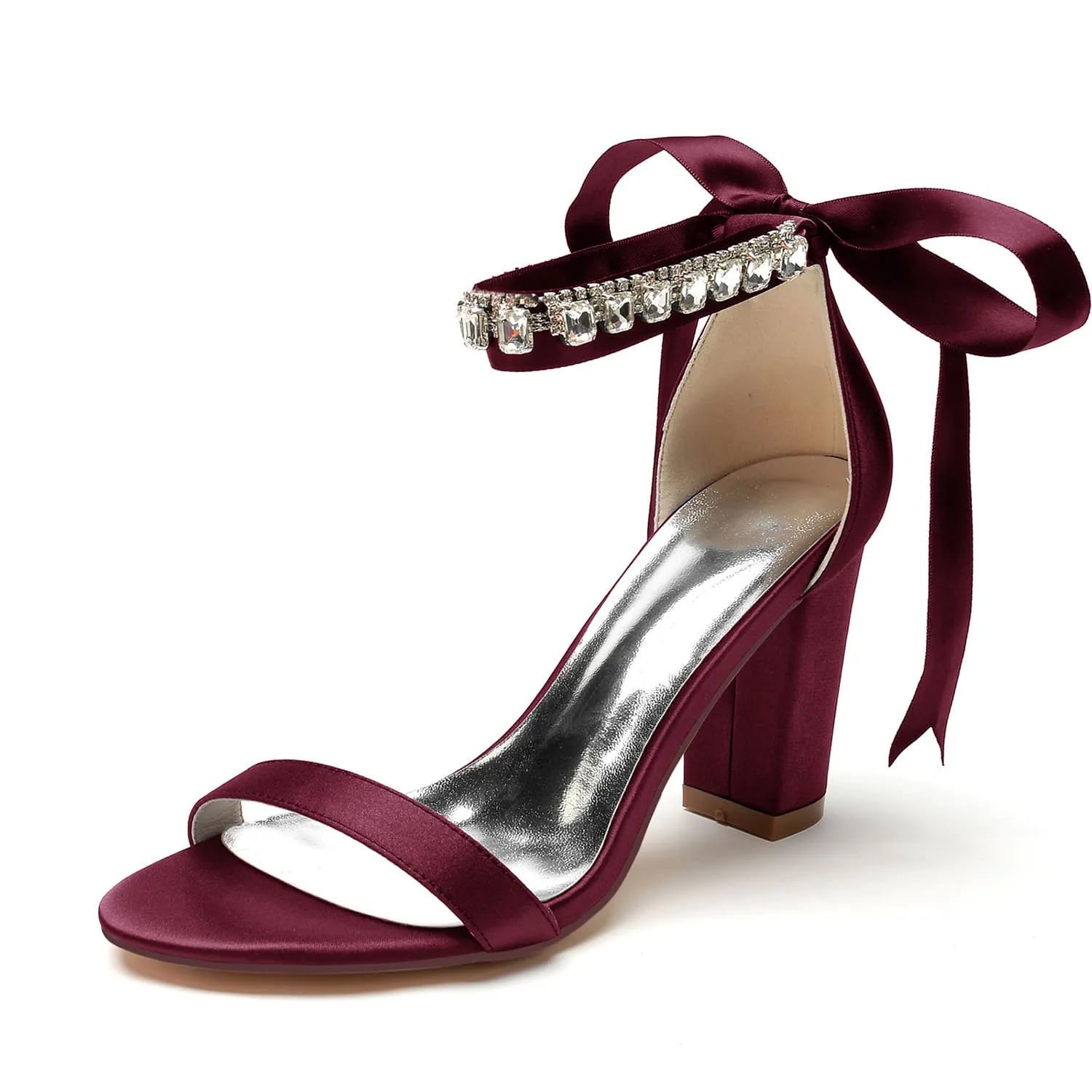 Women's Ankle Strap Pump Beaded Lace Up Chunky Sandals Prom Sandals