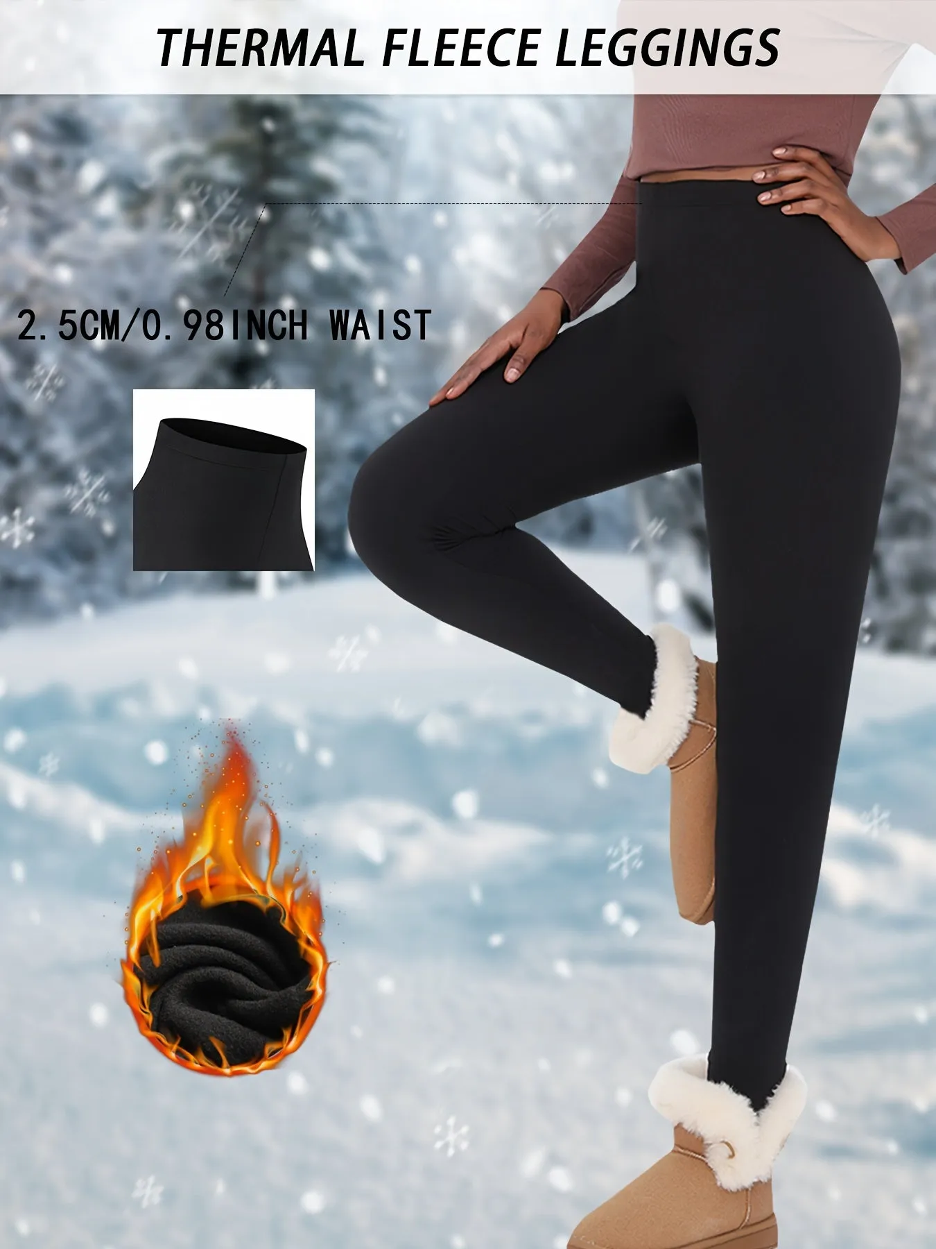 Women's Fleece-Lined Thermal Leggings - 92% Polyester 8% Spandex High Stretch Sports Pants, Solid Color, Long Length for Yoga Running Fitness in Fall/Winter