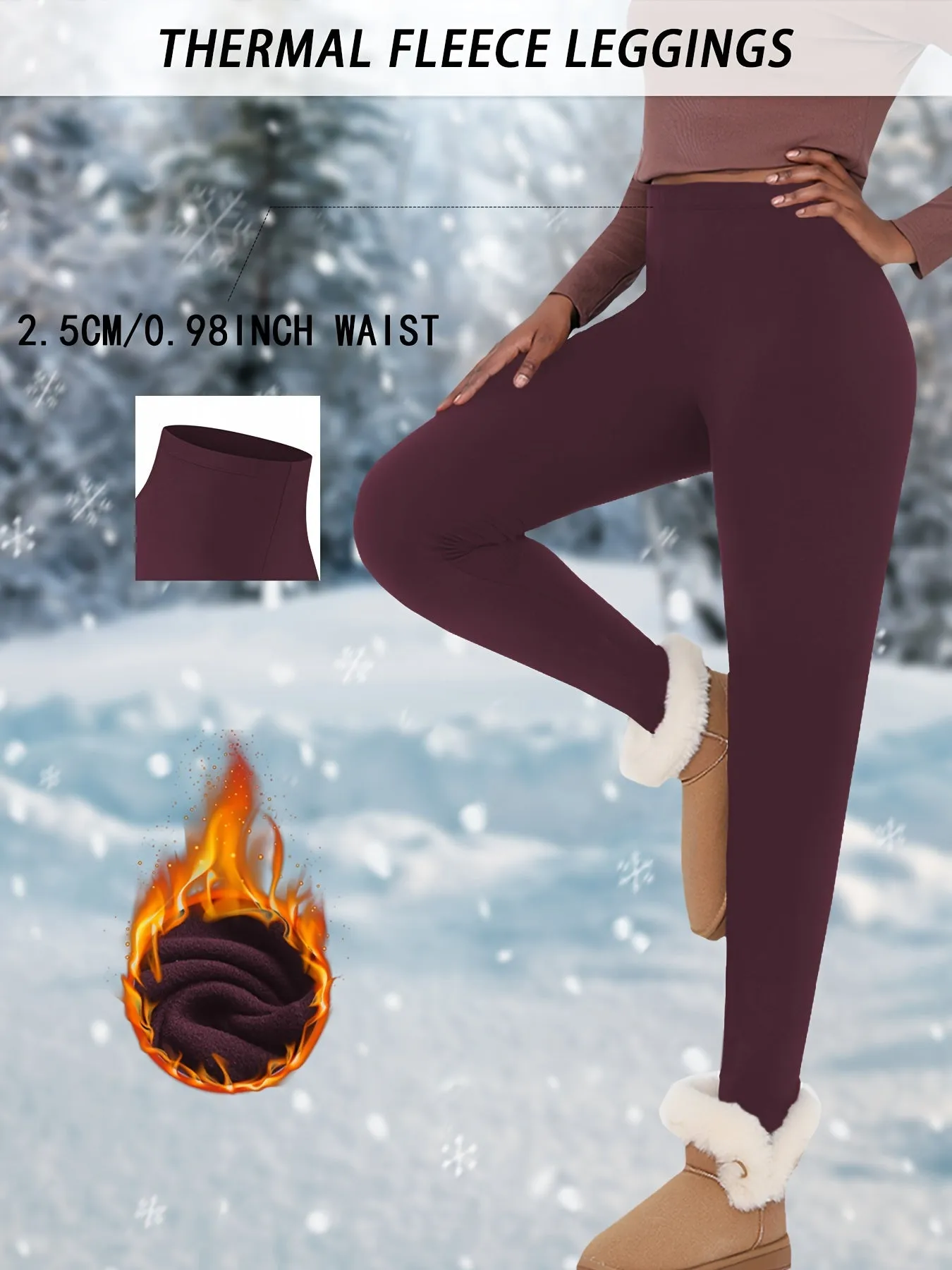 Women's Fleece-Lined Thermal Leggings - 92% Polyester 8% Spandex High Stretch Sports Pants, Solid Color, Long Length for Yoga Running Fitness in Fall/Winter