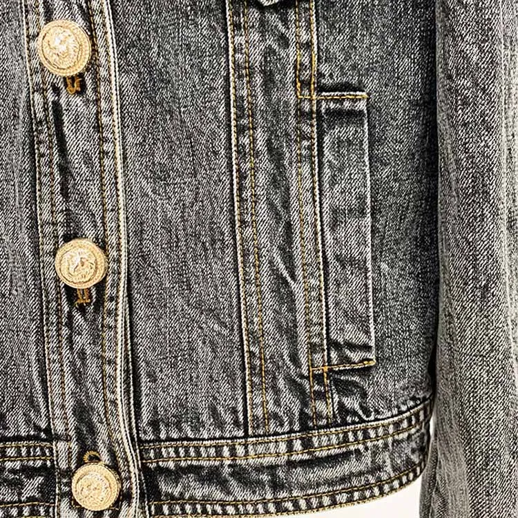 Women's Golden Buttons Fitted Denim Fitted Jacket Black Activewear Coat