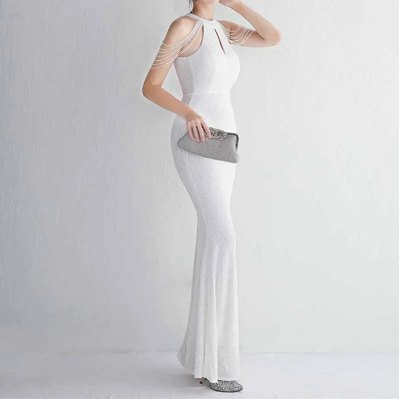 Women's Halter Neck Sequin Cocktail Long Dress Bodycon Mermaid Dress