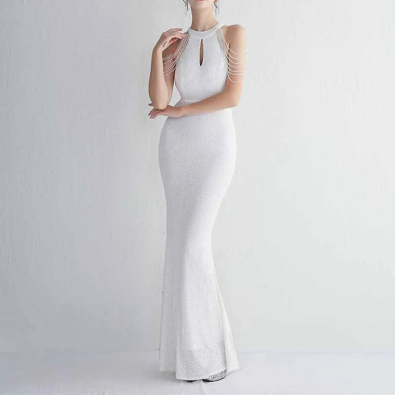 Women's Halter Neck Sequin Cocktail Long Dress Bodycon Mermaid Dress