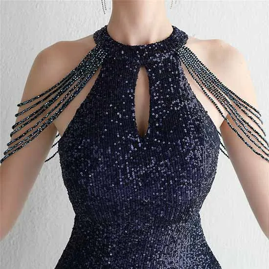 Women's Halter Neck Sequin Cocktail Long Dress Bodycon Mermaid Dress