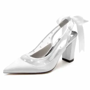 Women's High Block Heels Pumps Pointed Closed Toe Lace Up Dress Wedding Shoes