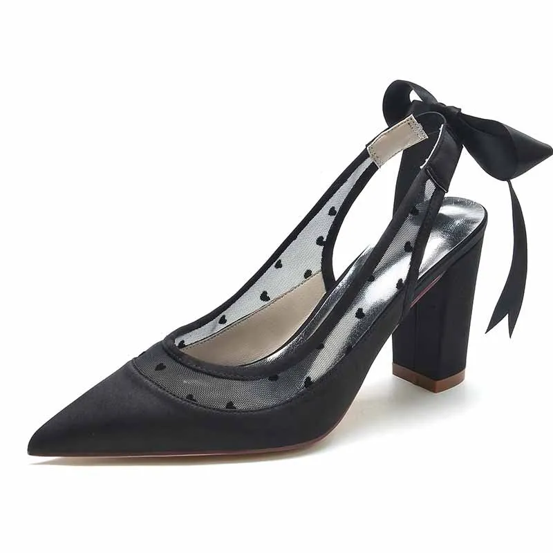 Women's High Block Heels Pumps Pointed Closed Toe Lace Up Dress Wedding Shoes
