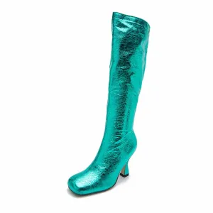 Women's Knee Length Sequin Boots PU Heeled Spangly Booties