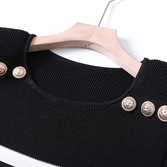 Women's long sleeve knitted minidress striped elegant dress