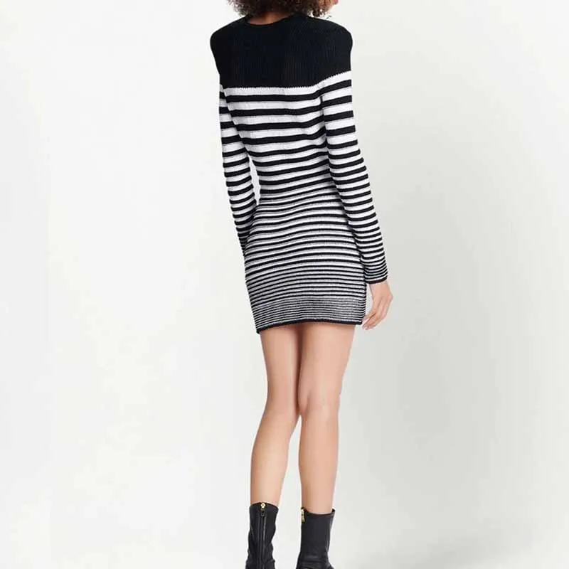 Women's long sleeve knitted minidress striped elegant dress