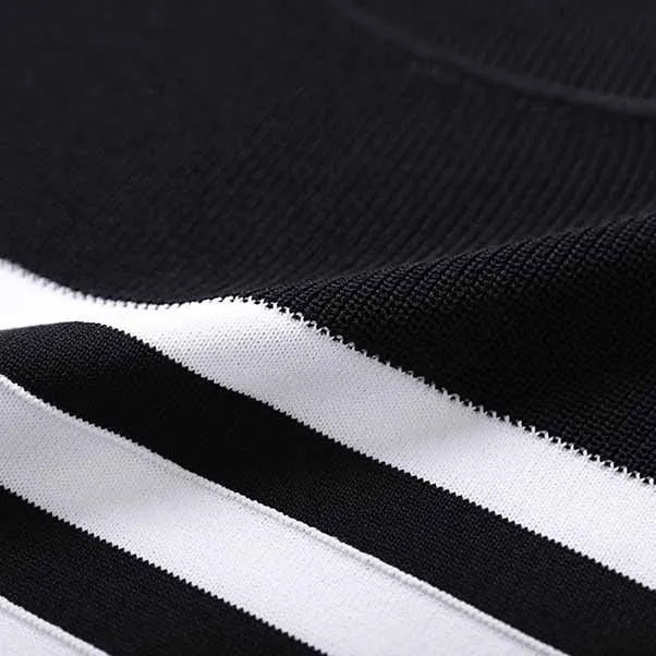 Women's long sleeve knitted minidress striped elegant dress
