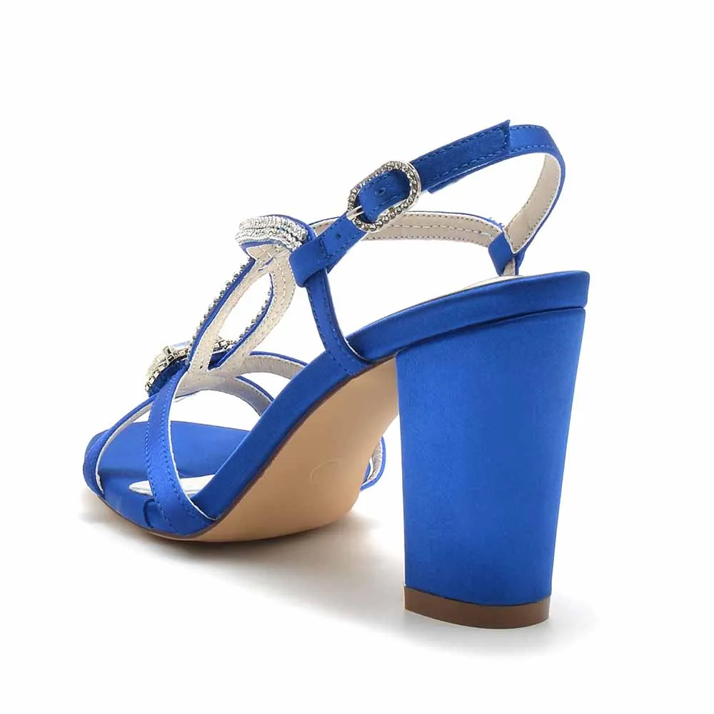 Women's Open Toe Heeled Sandals Beaded Satin Pump Party Prom Sandals