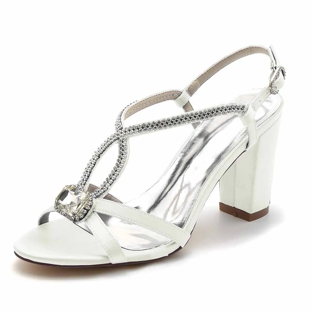 Women's Open Toe Heeled Sandals Beaded Satin Pump Party Prom Sandals