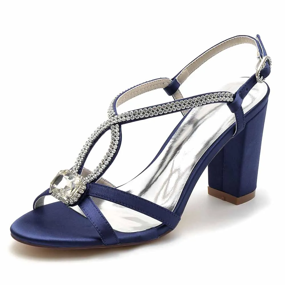 Women's Open Toe Heeled Sandals Beaded Satin Pump Party Prom Sandals