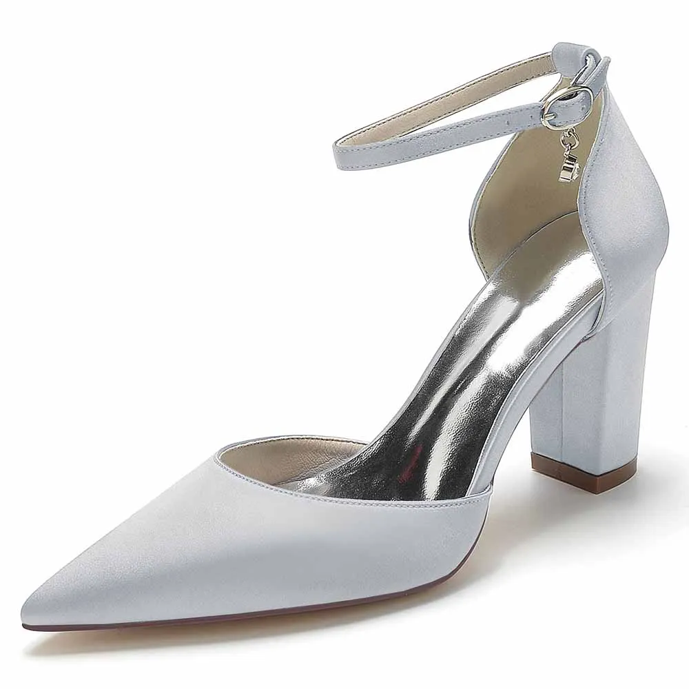 Women's Satin Closed Toe Chunky Heel High Heels