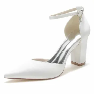 Women's Satin Closed Toe Chunky Heel High Heels