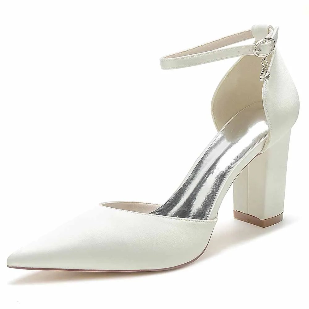 Women's Satin Closed Toe Chunky Heel High Heels