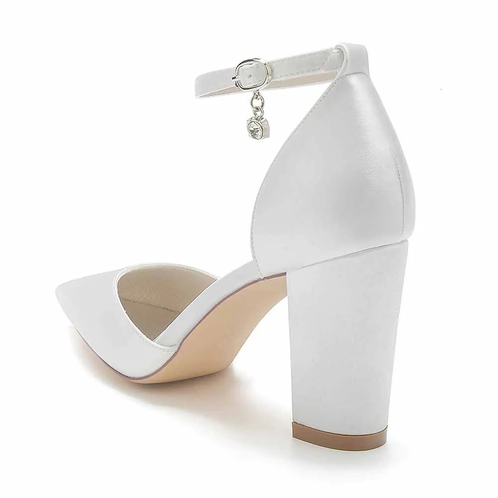 Women's Satin Closed Toe Chunky Heel High Heels