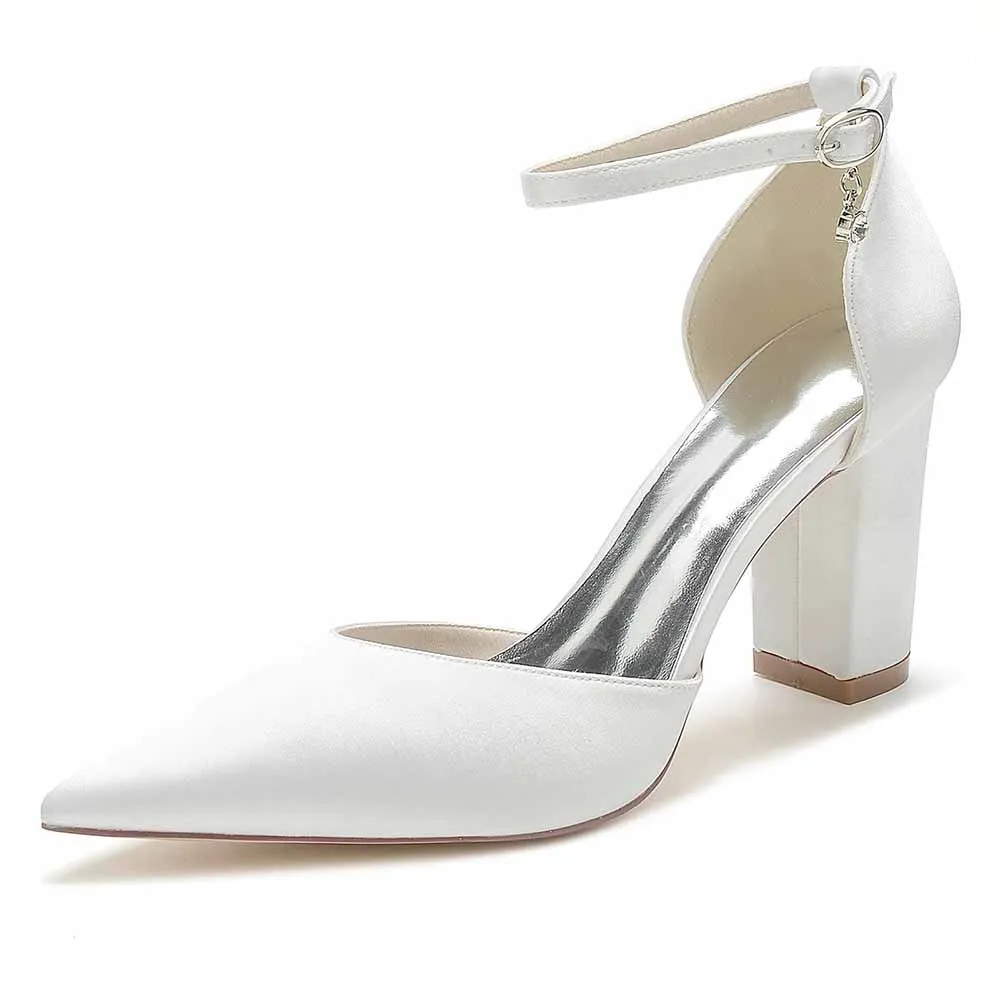 Women's Satin Closed Toe Chunky Heel High Heels